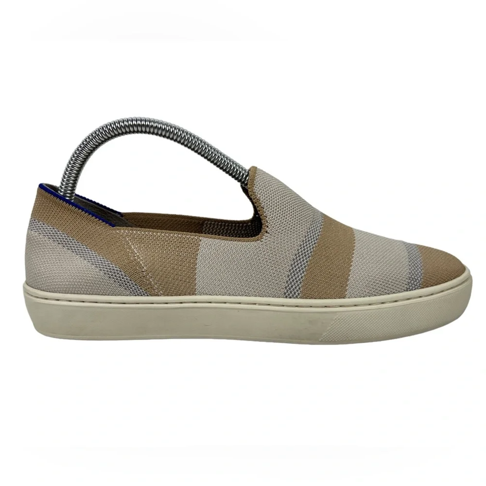 Rothys Womens 8.5 Shoes Birch Stripe Slip On Sneakers Knit Beige Casual Fashion